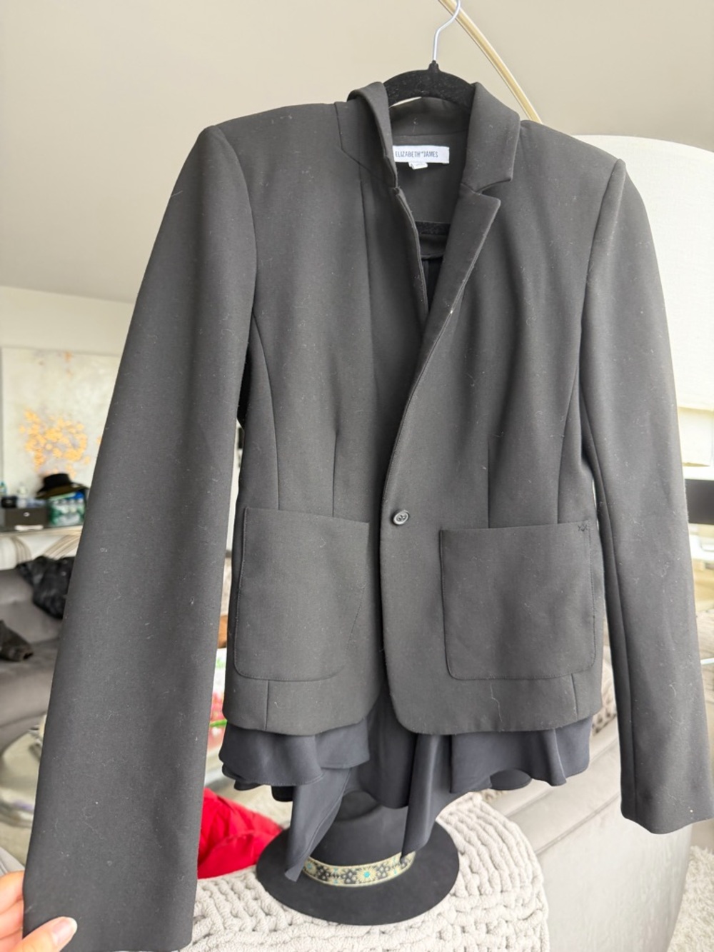 Elizabeth and James Black Women's Blazer Jacket - Ruffle back detail